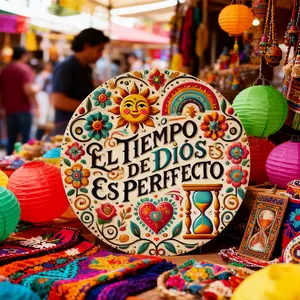 "El Tiempo de Dios Es Perfecto" Inspirational Round Tin Sign – Faith-Based Spanish Wall Art for Home, Prayer Room, Patio & Café, 1pc 8×8inch (20×20cm) Decor Decorative Plaque