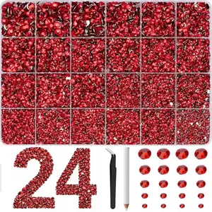 32000Pcs Red Flatback Resin Rhinestones Bedazzling Kit with Tweezers, Rhinestone Bedazzling Kit for DIY Nail Art, Clothing & Tumblers