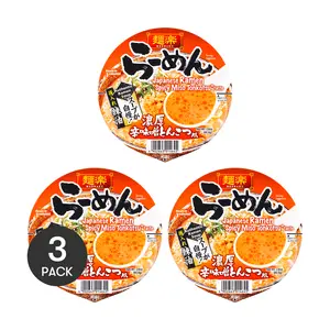 3 Pack MENRAKU Japanese Ramen Spicy Miso Tonkotsu Flavor 2.8 oz Each - Instant Noodle Soup, Quick Meal