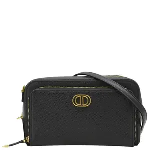 Pre-owned Dior Grained Leather Crossbody Bags CHRISTIAN Caro Double Pouch Crossbody Bag Black