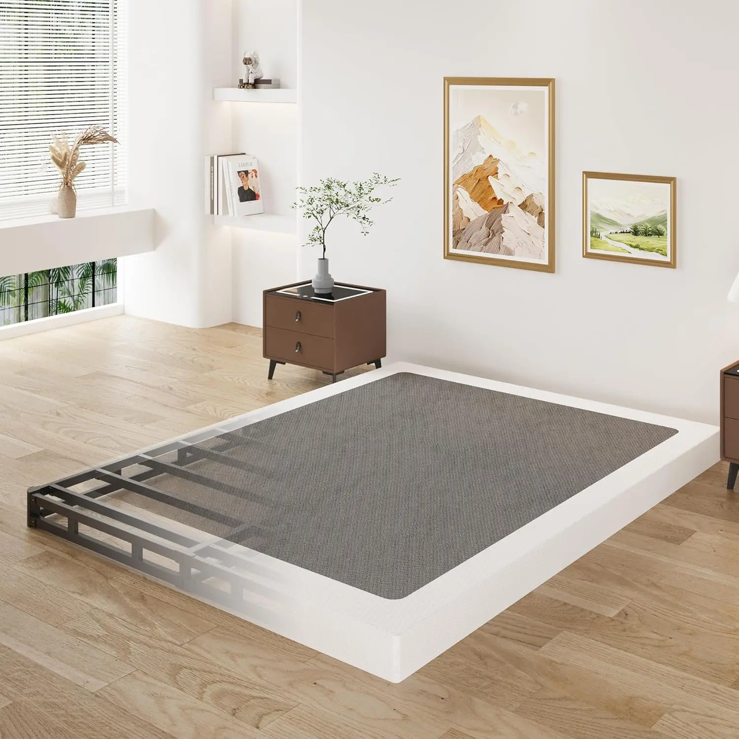 3 Inch  Box Spring Low Profile, Heavy Duty Metal Box Spring for  Bed Base with Fabric Cover, Mattress Foundation, Noise Free, Easy Assembly