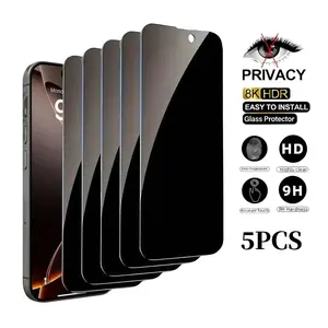 5PCS Privacy Screen Protector for iPhone 13 14 15 16 16E 17 Air Pro Max Plus Anti Spy Tempered Glass Film 9H Hardness Ultra Thin Oil Repellent Coating Anti Peeping Case Friendly