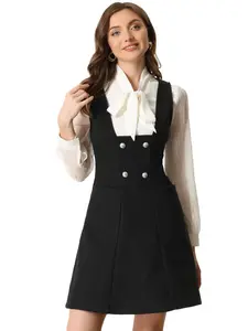 INSPIRE CHIC Pinafore Double Breasted Decor A-Line Overall Dress
