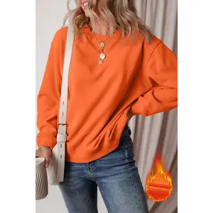 Russet Orange Solid Fleece Lined Drop Shoulder Terry Sweatshirt