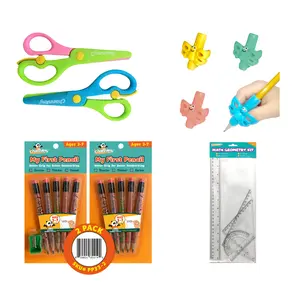Channie’s School Supply Set – Complete Starter Kit for Young Learners Includes: My First Pencil (5 ct), 4 Butterfly Pencil Grips, Safety Scissors, and 4 Rulers