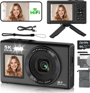 5K 80MP Digital Camera for Photography with Dual Screen, Autofocus Vlogging Camera for YouTube,Compact Point and Shoot Camera with Tripod,2 Batteries 64GB 18X Zoom Camera Good for Beginners Teens Rechargeable Memory Rear Sd Card Cable Button