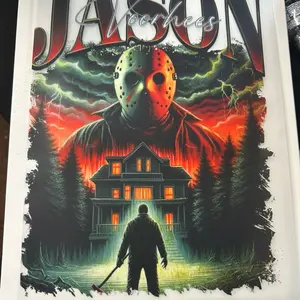 Jason Horror Dtf Transfers with Iconic Mask and Haunted House Design for Creepy Decor