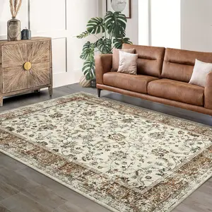 GARVEE 8x10 Washable Boho Vintage Rug - Soft, Large Area Rug with Non-Slip, Non-Shedding Faux Wool - Perfect for Dining Room, Living Room, Indoor Spaces, Farmhouse Style, and Kids Playroom in Brown