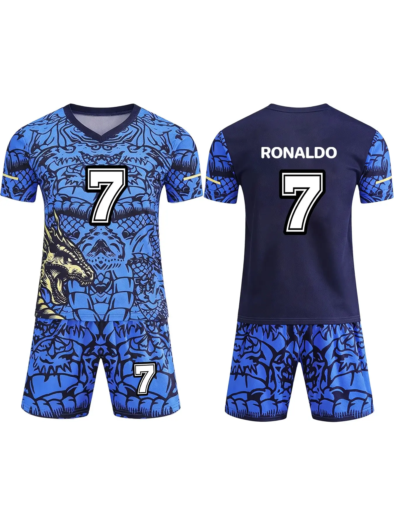 All-season children's football jersey and pants set, Soccer Jersey Set, Football uniform, Sport Specific Clothing, with name RONALDO and number 7, suitable for sports, leisure and outdoor activities, made of breathable material