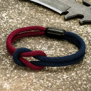 Men Double-layer Knotted Rope Bracelet For Women Black Stainless Steel Magnet Buckle Attractive Lover's Couple Jewelry