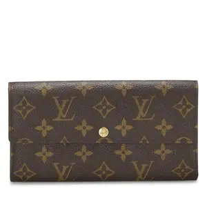 Pre-owned Louis Vuitton leather Small Leather Goods Monogram Canvas Sarah Long Bifold Wallet Z 754