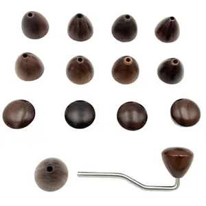 Polished Walnut Wood Coffee Grinding Tool Handle Head Replacement Accessory, 6mm Shaft, 40x40mm Size, for Kitchen Coffee Preparation
