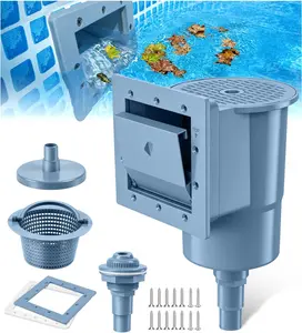 Through Wall Skimmer for Above Ground Pool, Heavy Duty Wall Mount Pool Skimmer Kit, Universally Fits All Standard Pool Wall Openings, In Wall Pool Surface Skimmer for Above Ground Pool - Blue