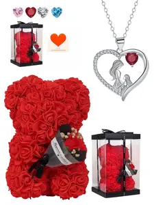 Pink Heart Shadow Exquisite heart-shaped fashion luxury gem necklace for mother and daughter.Paired with a preserved rose & teddy bear gift box.Perfect mysterious gift for festivals, birthdays, Valentine's Day, Mother's Day and Christmas.