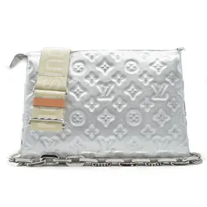 Pre-owned Louis Vuitton CANVAS Shoulder Bags $4800 Metallic Lambskin Embossed Monogram Coussin PM Silver