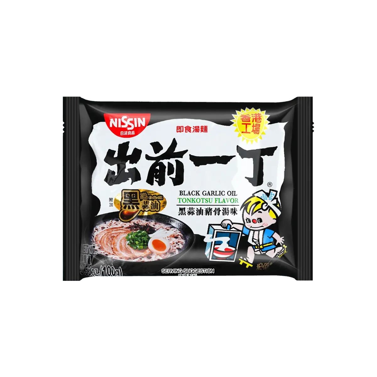 NISSIN Instant Ramen Black Garlic Oil Pork Bone Soup Flavor 100g - Authentic Japanese Noodles