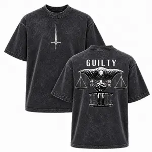 Men's Loose Soft Pure Cotton Short-Sleeve Thickened T-Shirt - Jujutsu Kaisen Hiromi Higuruma Washed Black Crew Neck Vintage Print Top, Judgeman Domain Expansion Manga Print, Unisex Streetwear, High-Quality Printed T-Shirt, Casual Clothing