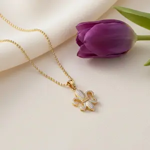 King Of Bling's Promise Yellow 925 Sterling Silver Fleur de Lis Pendant 0.50ct Cubic Zirconia