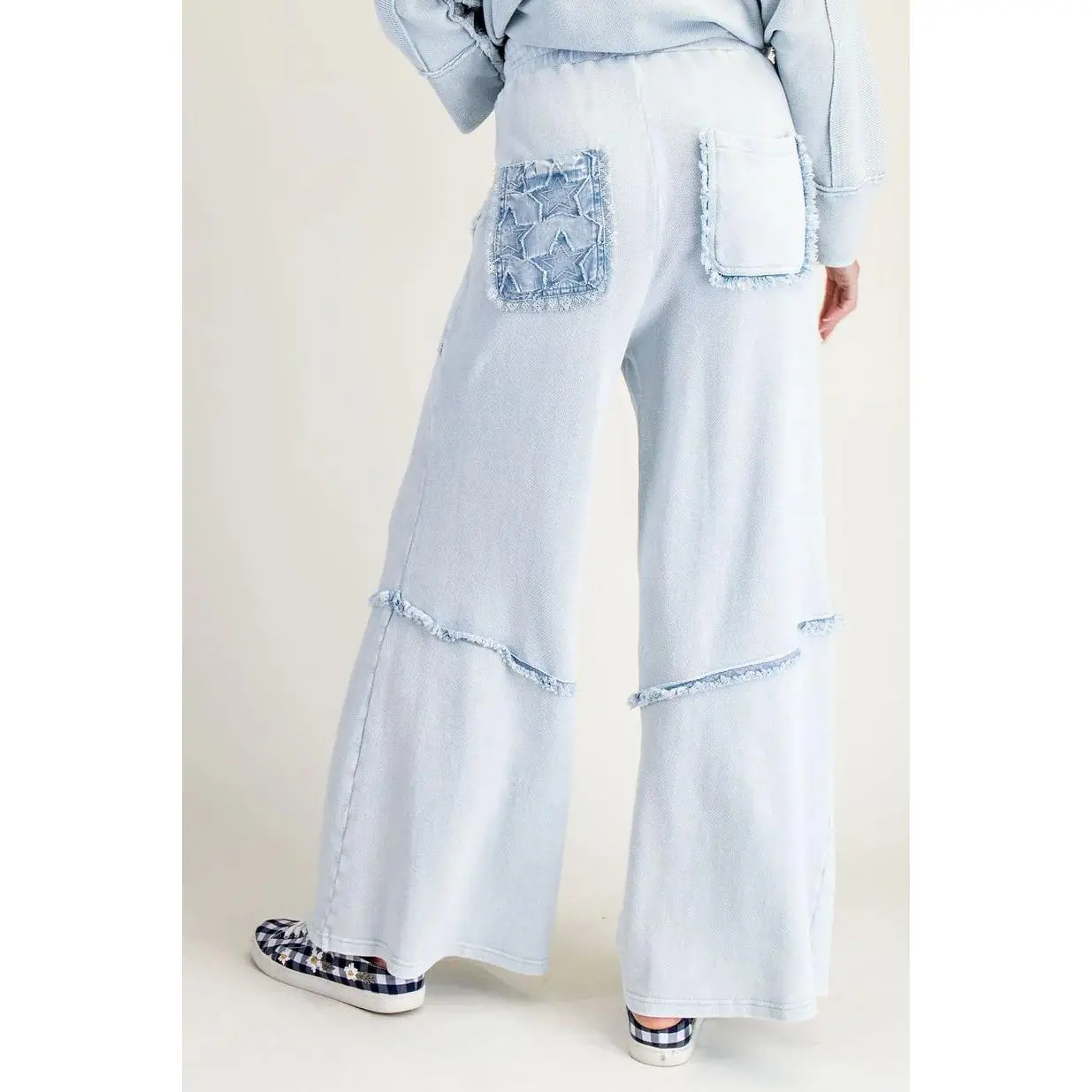 Women's Soft Elastic Baggy Oversized Easel Wild Sky Patch Terry Pants, Casual Women's Bottoms (Blue), Drawstring, Loose, Basic
