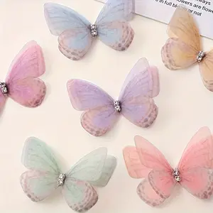 100pcs Soft Pastel Transparent Butterfly Decorations, 3D Fabric Simulated Butterflies for DIY Crafts, Nail Art & Photography Props