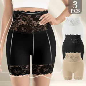 QUASTI Women's 3-Pack High-Waist Lace Shapewear Shorts, Smooth Tummy Control, Summer Lightweight Breathable Silky Seamless Underwear, S-XXL