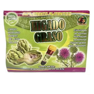 Hígado Graso Antioxidante - 100% Natural - Cardo Mariano Diente de Leon Boldo - 10 Ampoulets de 20 ml - Supplemento Alimenticio (VERDE GUATEMALA)