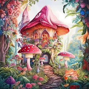 Mushroom House Pattern DIY Diamond Arts Colorful Painting Kit without Frame, DIY 5D Diamond Arts Colorful Painting Kit, Wall Art Decor for Home
