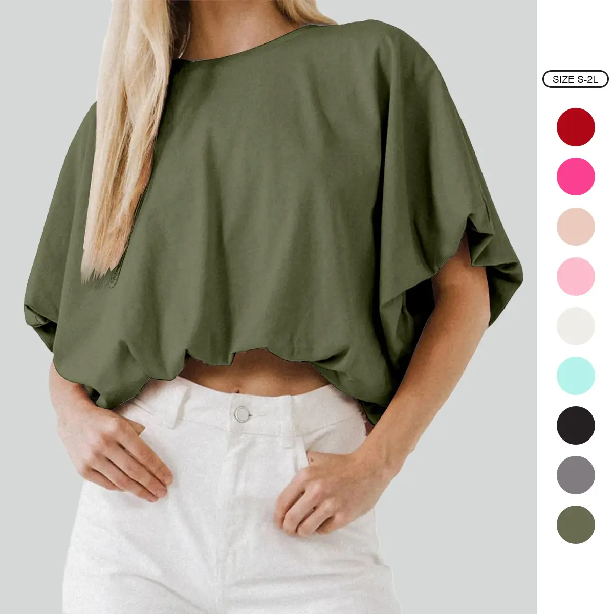 Imily Bela Women's Summer Crewneck Crop Tops Short Sleeve Casual Loose Cropped T Shirts