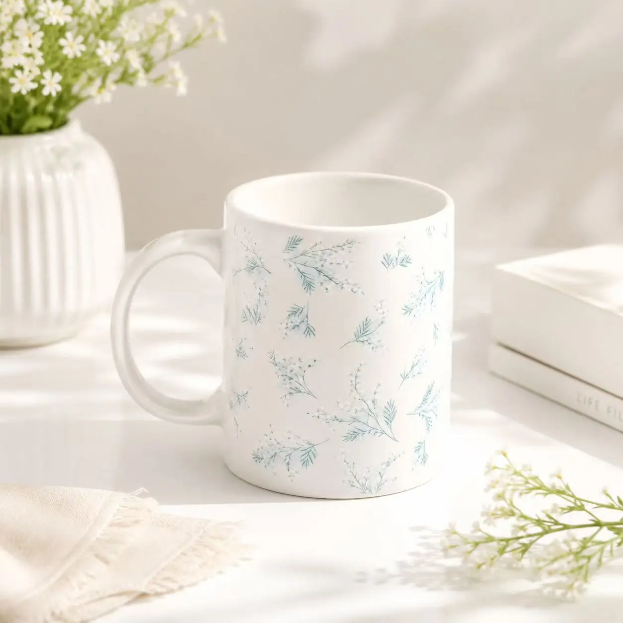 Premium Floral Ceramic Mug, Durable Printed Coffee Cup with Protective Packaging for Coffee Lovers, Elegant Home Kitchen Drinkware for Daily Use