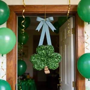 St. Patrick's Day Shamrock Wreath - Greenery Topiary Wooden Shamrock Hanging Decor with Striped Bow, Home Door Wall Entryway St. Patrick's Day Decoration, Ornaments & Gift
