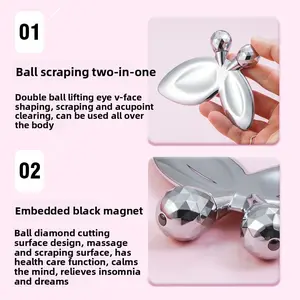 Butterfly Facial Gua Sha Tool – Metal 3D Face Massage Roller, Chin & Face Lifting Bar, Rolling Beauty Ice Sphere Ball, V-Shape Lifting, Jawline Tightening, Double Chin Reducer, Puffiness Relief Tool, Massage Roller, Metal Cooling Ball, Acupressure Massage
