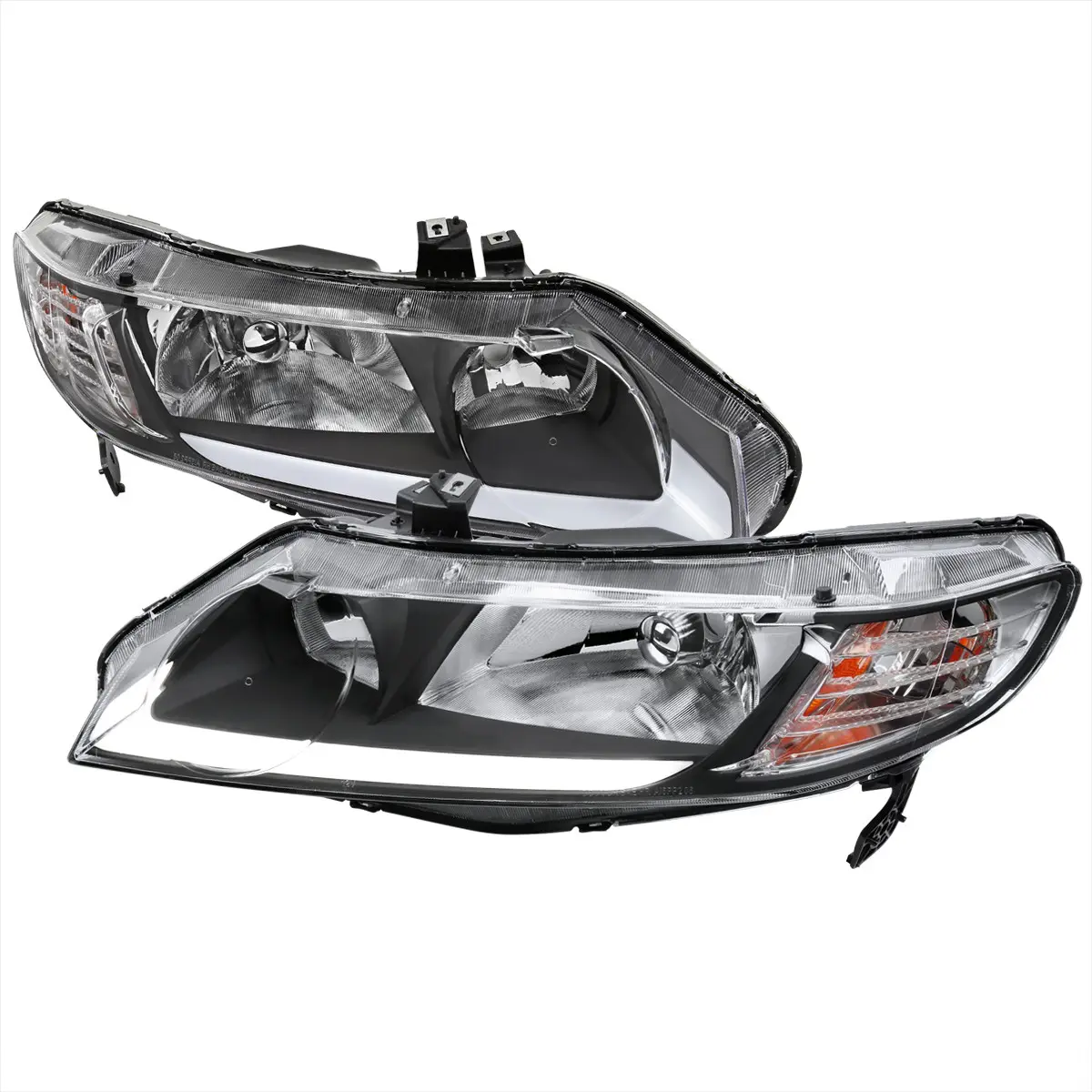 2006-2011 Honda Civic 4DR Sedan Factory Style Headlights w/ LED Strip (Matte Black Housing/Clear Lens) 2006-2011 Honda Civic 4DR Sedan Factory Style Headlights w/ LED Strip (Matte Black Housing/Clear Lens)
