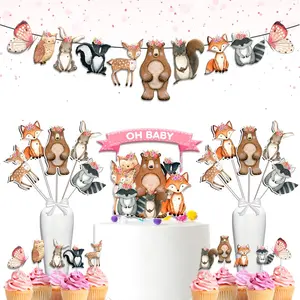 Enchanting Woodland Creatures Party Set For Girls - Complete Decoration Kit with Banner, Cupcake Toppers, and Centerpieces