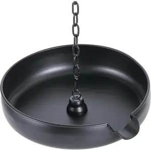 Black Metal Rain Chain Anchoring Basin, 10.23 Inch Diameter 2 Inch High Rain Chain Bowl for Downspout Gutters, Water Feature Display for Outdoor Garden Lawn and Patio