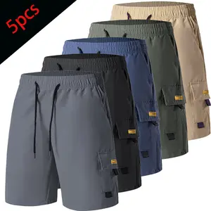 Pack of 5 men’s summer cargo shorts, loose athletic fit, lightweight, breathable, quick-drying, multi-pocket design