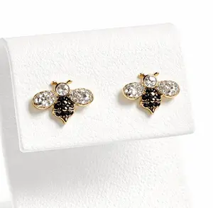 14K Gold Plated XP Bee Stud Earrings – CZ Wings