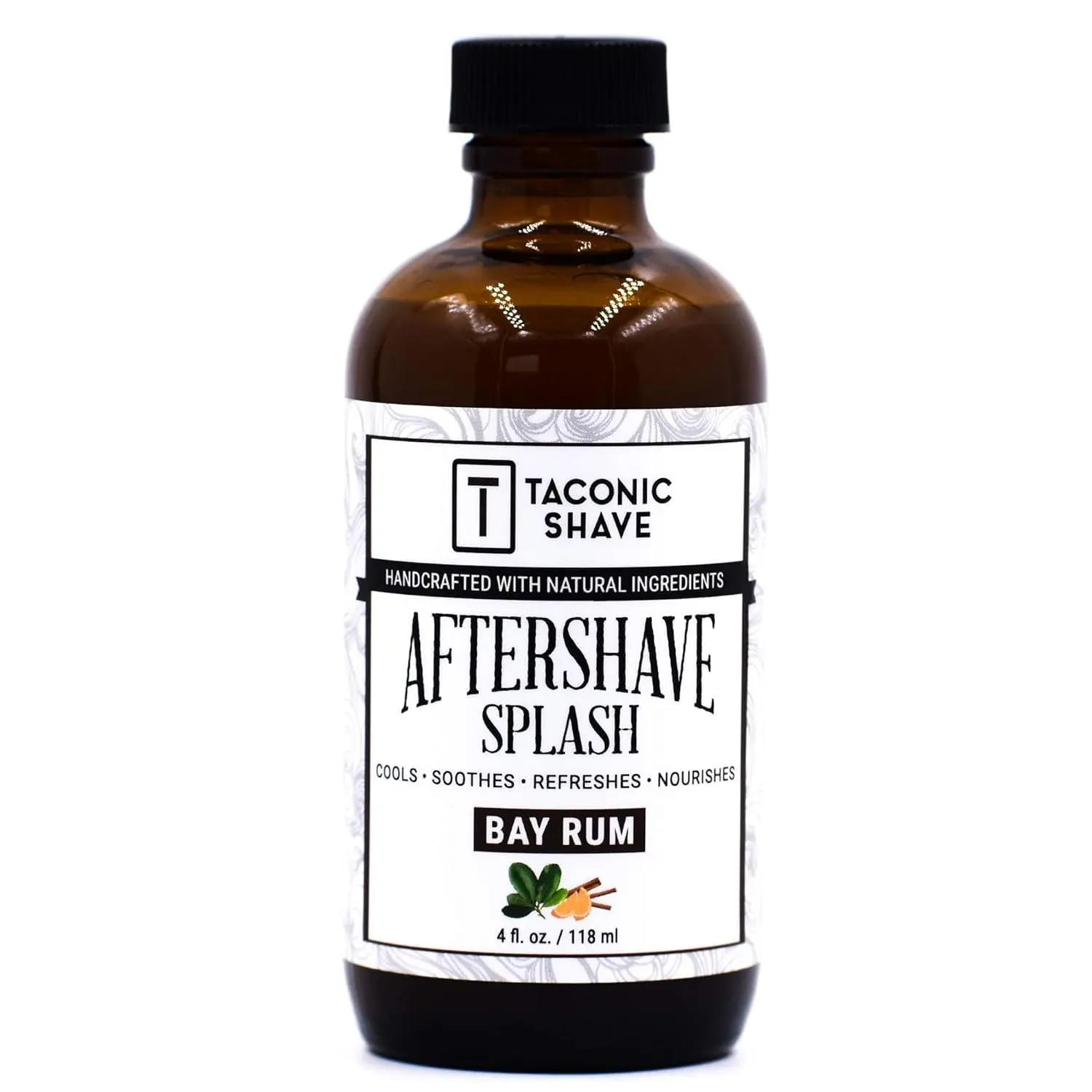 Taconic Shave Alcohol-Free Bay Rum Aftershave Splash for Men - 4oz Organic Artisan Crafted Bottle with Honey, Spice, Menthol, Floral Extract, Mint - Soothing, Toning, Moisturizing Body Care - Made in USA