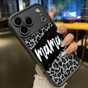 Compatible for iPhone 17 Pro Max Air 16 Promax 16 Plus 15 14 13 12 11 Case Western MAMA Letter Leopard Print Pattern TPU Silicone Raised Edges Camera Protection Phone Cover for Girl.HMB07