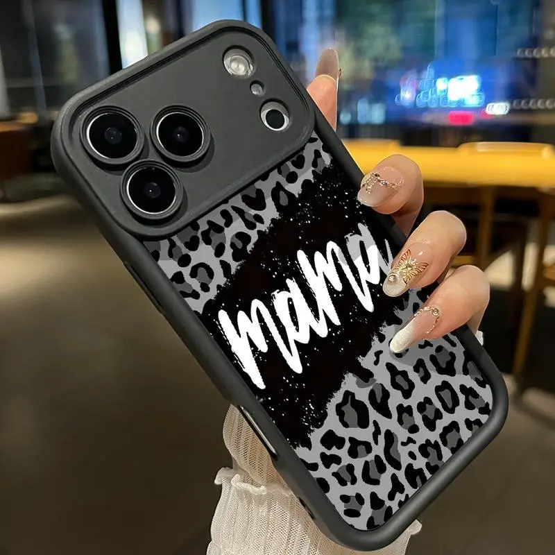 Compatible for iPhone 17 Pro Max Air 16 Promax 16 Plus 15 14 13 12 11 Case Western MAMA Letter Leopard Print Pattern TPU Silicone Raised Edges Camera Protection Phone Cover for Girl.HMB07