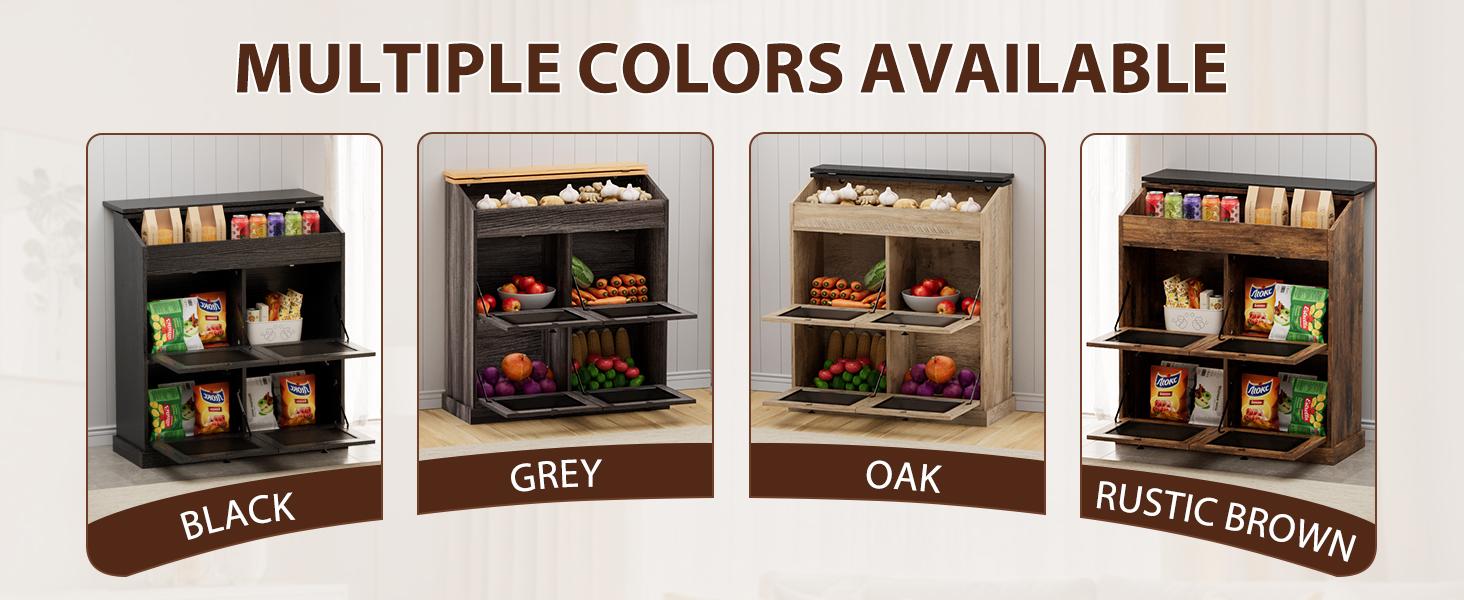 Large Potato Storage Wood Bin, Wooden Bread Storage Bins, Decorative Potato and Onion Storage Bin with 4 Doors, Potato Bin with Grocery Section, Wooden Vegetable Storage Box with Lid