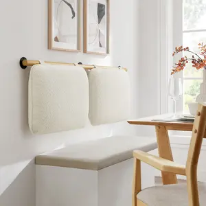 Anela Wall-Mounted Chenille Upholstered Queen Headboard in Cream Natural