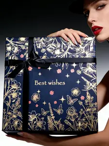 LargAmalee Luxury Deep Blue Gift Box, 12x12x4 Inch Large Gift Box with Lid, Glue-Free Assembly Magnetic Gift Boxes for Presents, Includes Gift Bag, Card, Ribbon and Tissue Paper for Wedding, Birthday