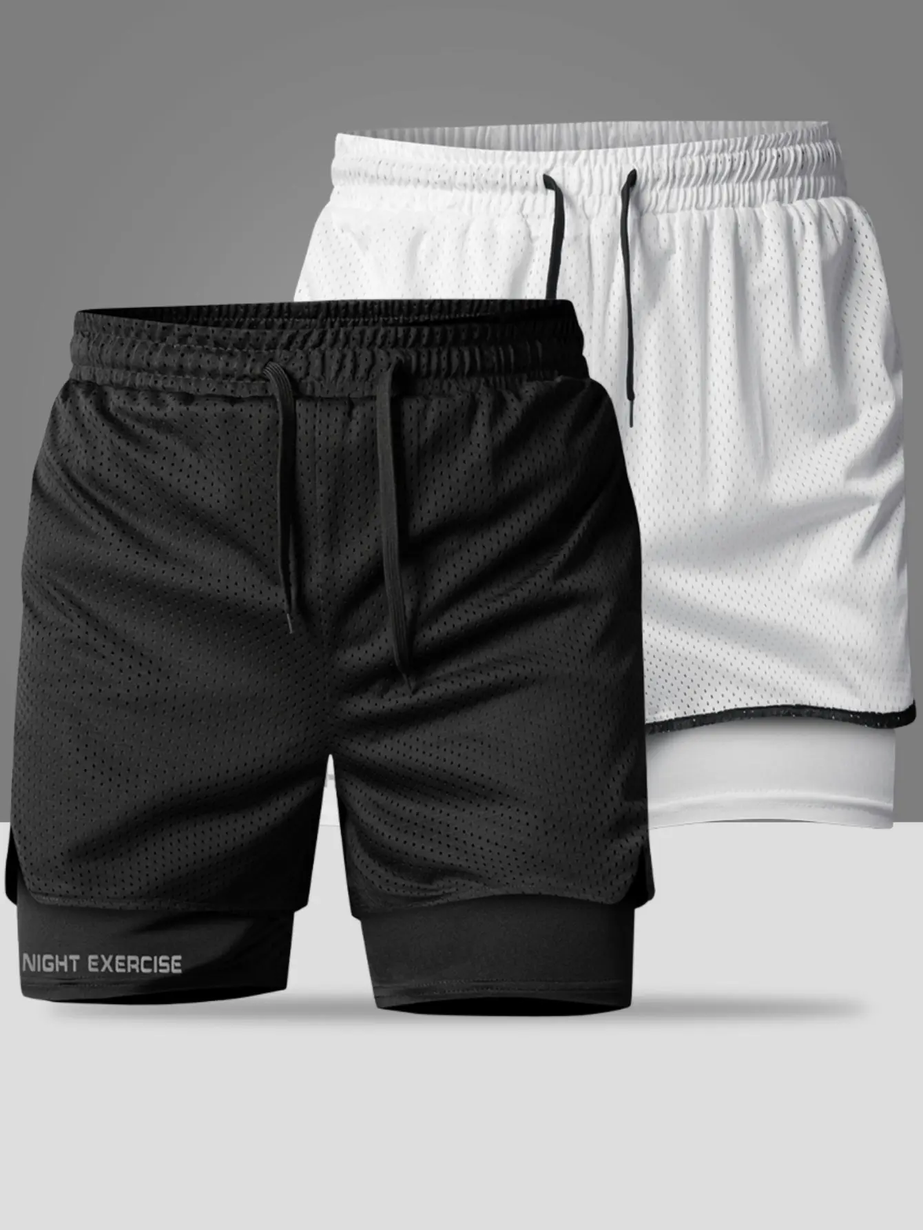 2 Men's Activewear Shorts - Athletic Lounge Shorts with Double-Layer Build, Conforming Supporting Inner, Breathable Outer Mesh, Drawstring Waist Adapts to Your Fit, Clean Lines, Sporty Look, Ideal for Daily Night Runs