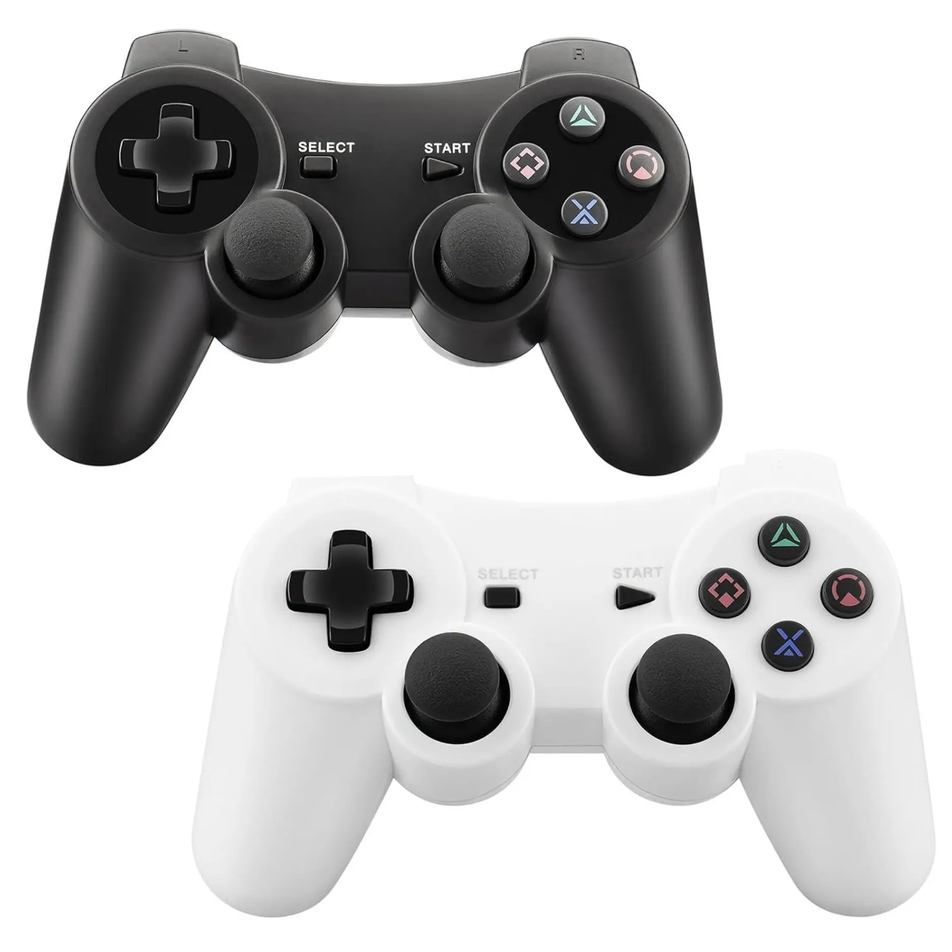 Durable Wireless PS3 Controller 2-Pack Accessories for PlayStation 3 Slim & Pro, Dual Shock Bluetooth Gamepad with 6-Axis Motion, 500mAh Rechargeable Remote, Black & White, Ideal Gift