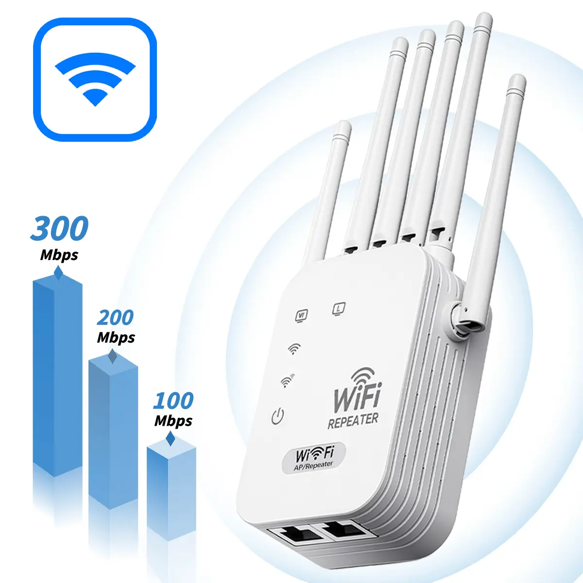 Household WiFi Range Extender Repeater, US Standard Plug Design, Dual LAN Ports, 300Mbps Multi-Mode AP Router Repeater for Indoor WiFi Dead Zones, Wifi Booster And Signal Amplifier, Wifi Extenders Signal Booster For Home