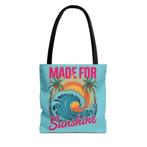 Made for Sunshine Tote, Beach Wave Palm Tree Graphic