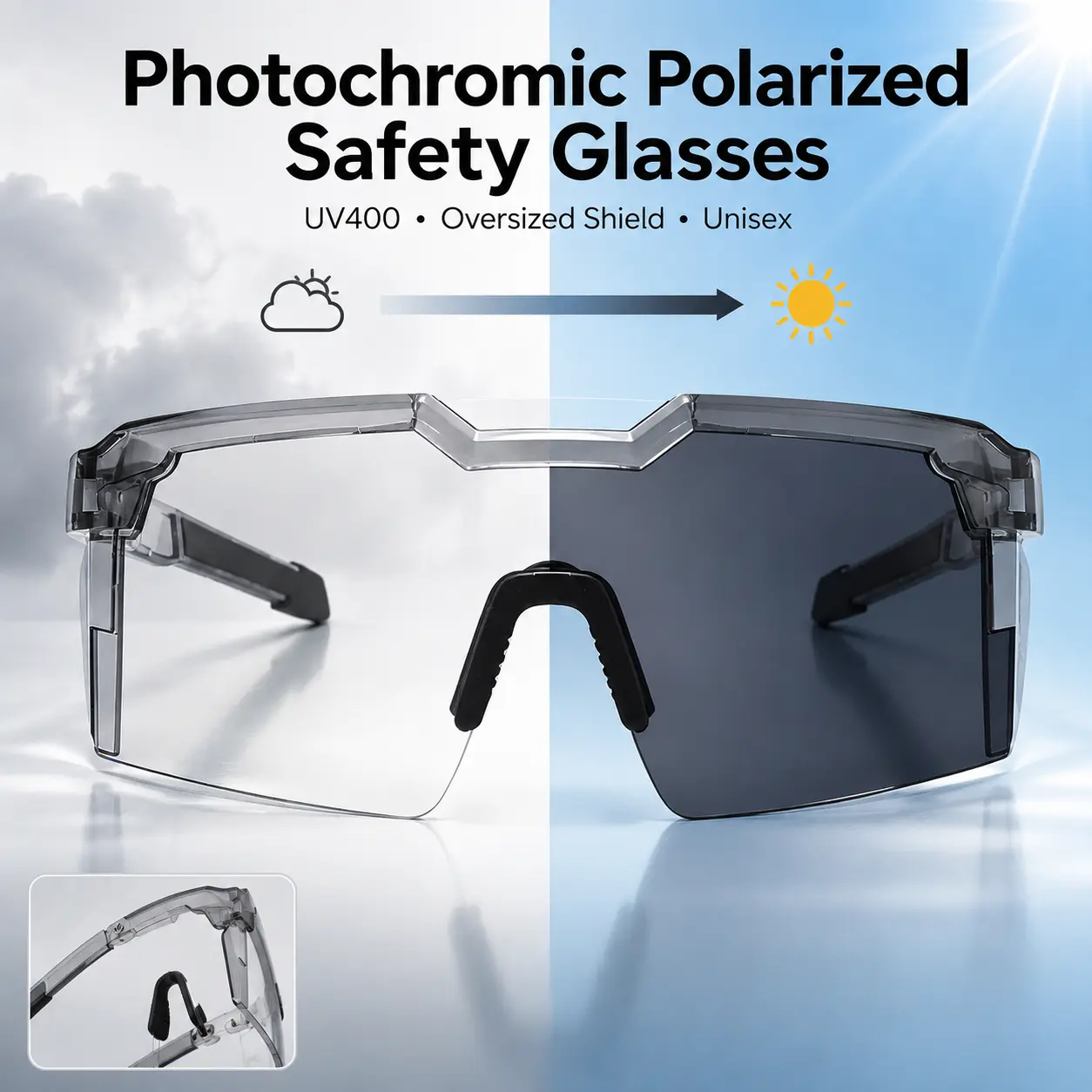 1Photochromic Polarized Safety glasses,Sunglasses for Men & Women Oversized Vintage UV400 Y2K Aviator Eyewear Ideal for Fishing, Golf, Cycling, Driving, and Sports