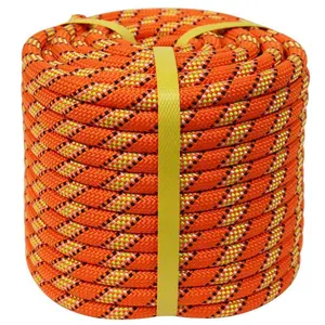 Braided polyester rope (3/8 inch x 100 ft), arborist climbing rope for tree pulling, swings, and sailing, orange