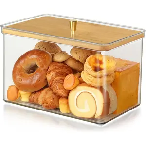 Breadbox for Countertop, Bread Container with Bamboo Lid for Homemade Bread,Toast, Bagel, Donut, Cookies and Baguette, Large Corner Breadbox for Muffin