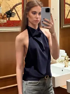Women's Satin Halter Tops Y2K Sexy Corset Crop Halter Neck Cami Tanks & Camis Summer 2026 Ladies Fashion Backless Sleeveless Tank Tops Black White Orange Pink Yellow Brown Purple Green Top Elegant Evening Party Prom Top Women